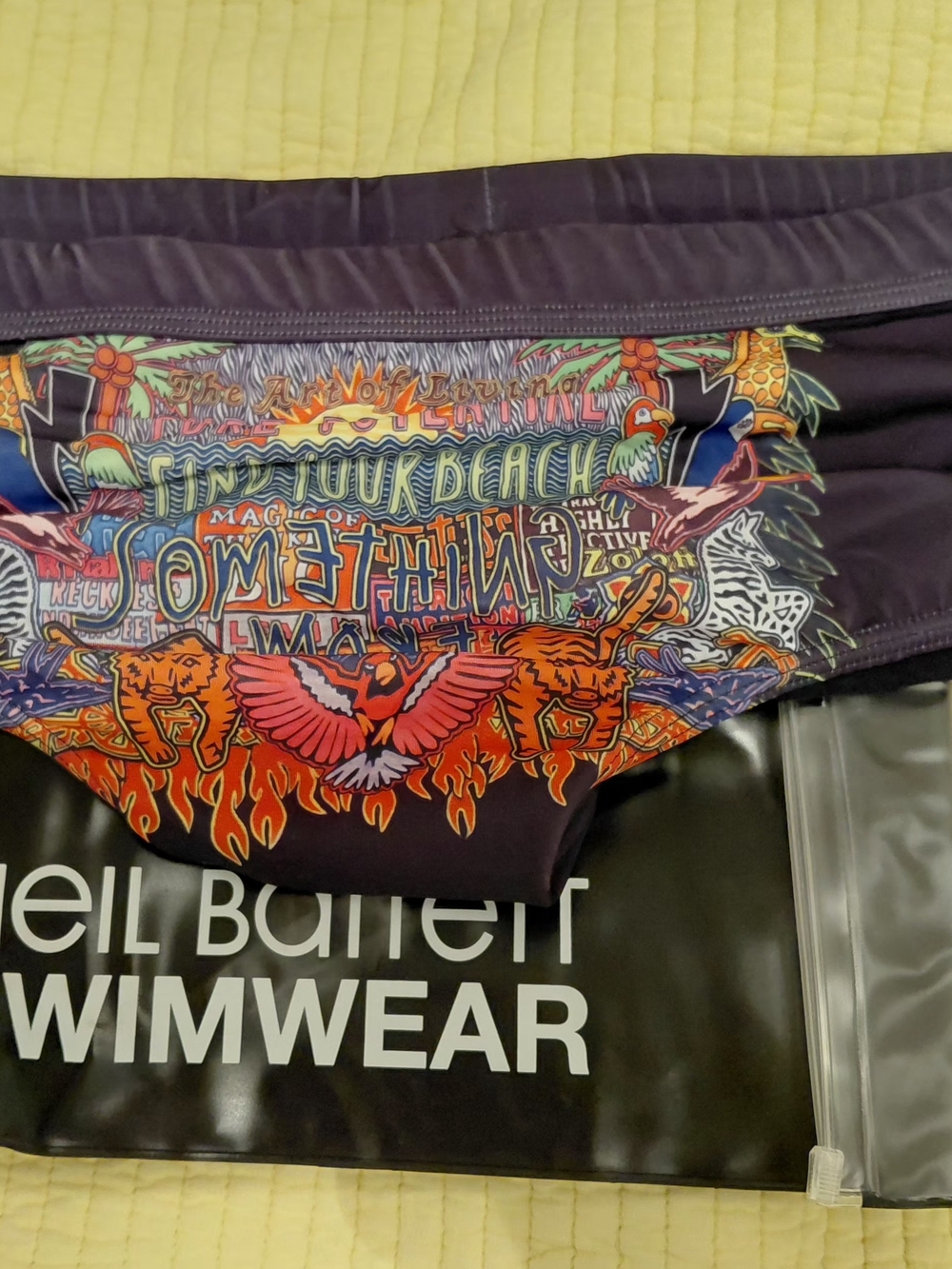 Neil Barrett Black Swim Brief with Multicolor Graphic Waistband